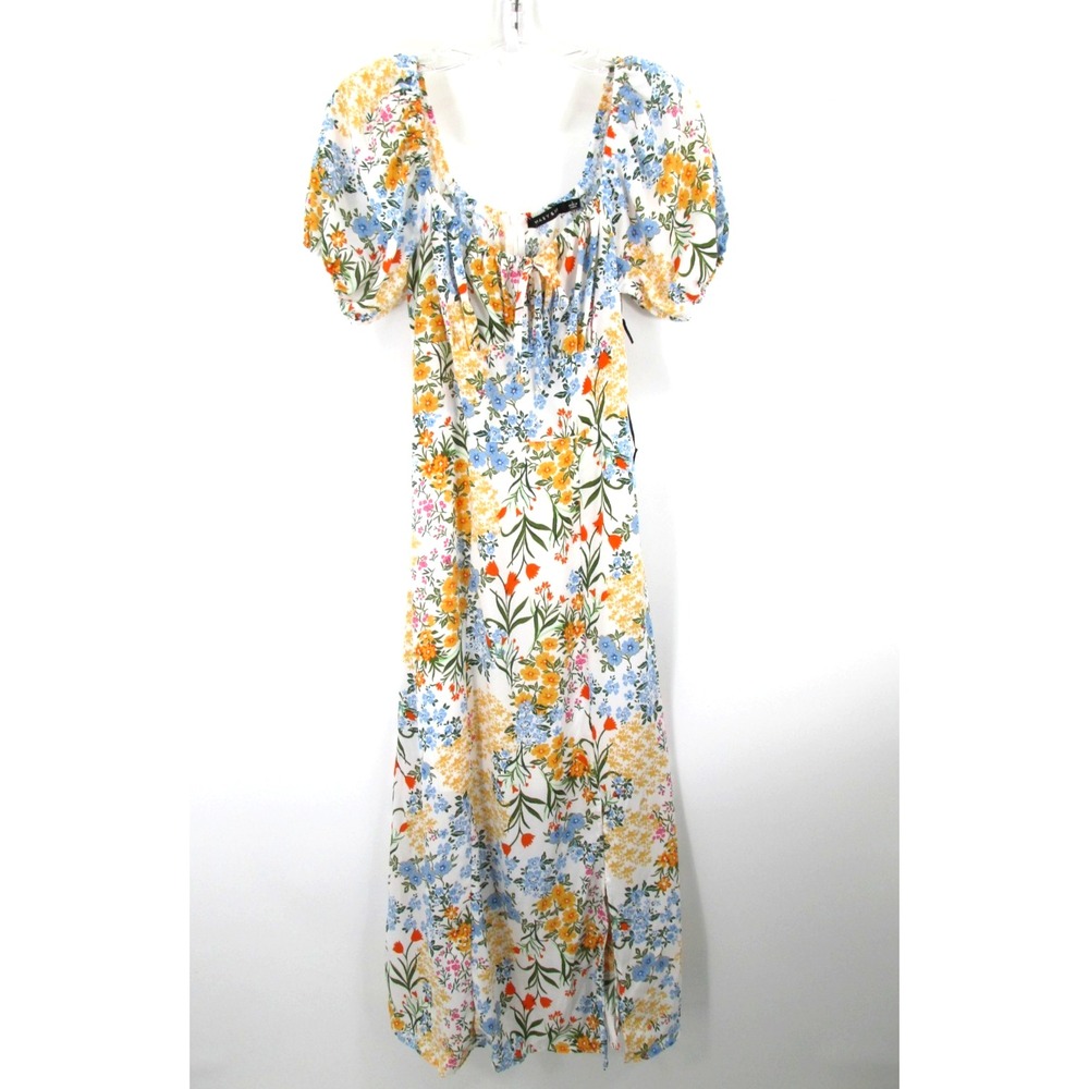 MARY & MO Maxi Peasant Dress Women L Multicolor Floral Puff Sleeve Cottage Core